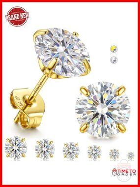 6 Pairs Moissanite Stud Earrings Hypoallergenic 14k Gold Plated Stainless Steel